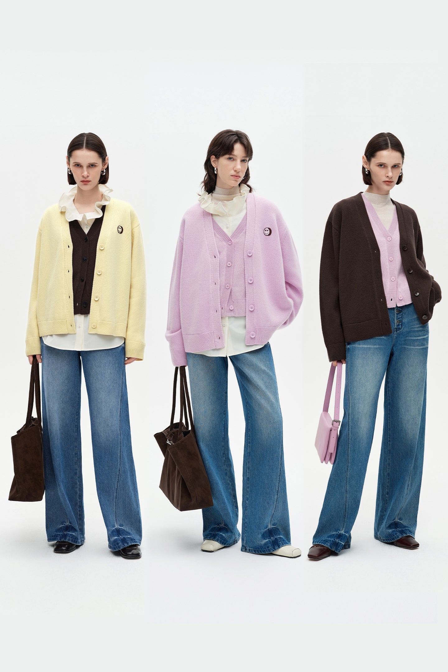 100% Wool Smiley Face Patch Knitted Cardigan