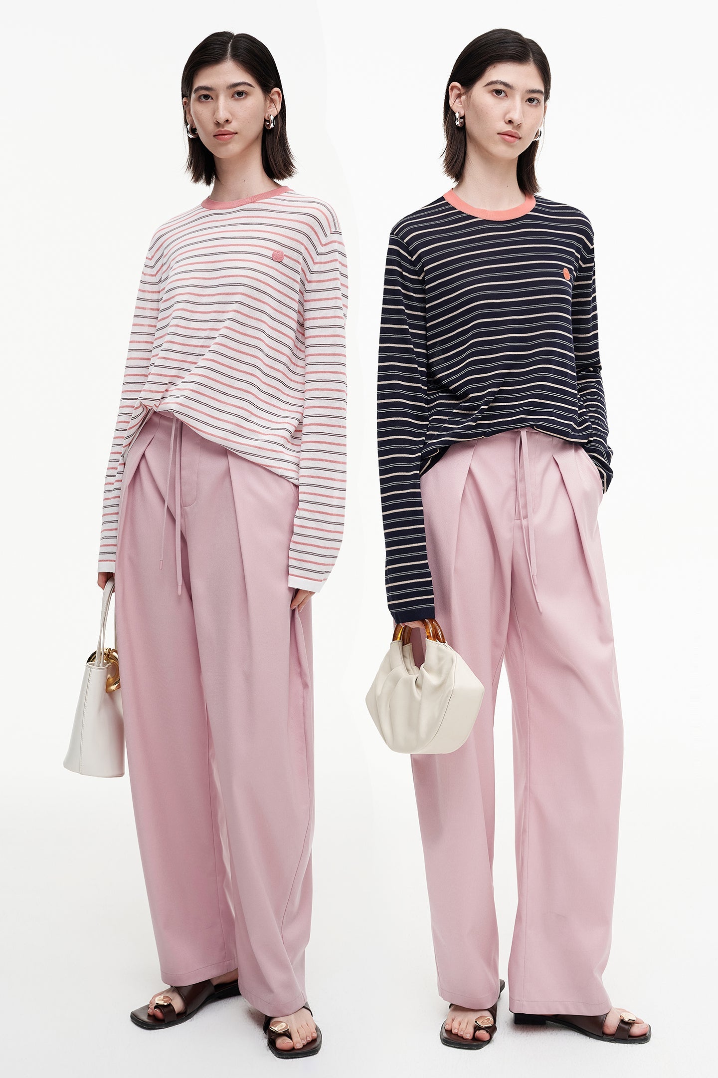 Acetate cotton blend contrast striped long-sleeved T-shirt