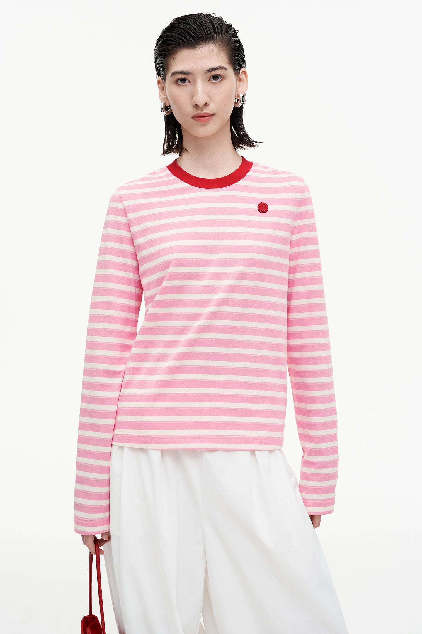 Blended contrast striped long-sleeved T-shirt