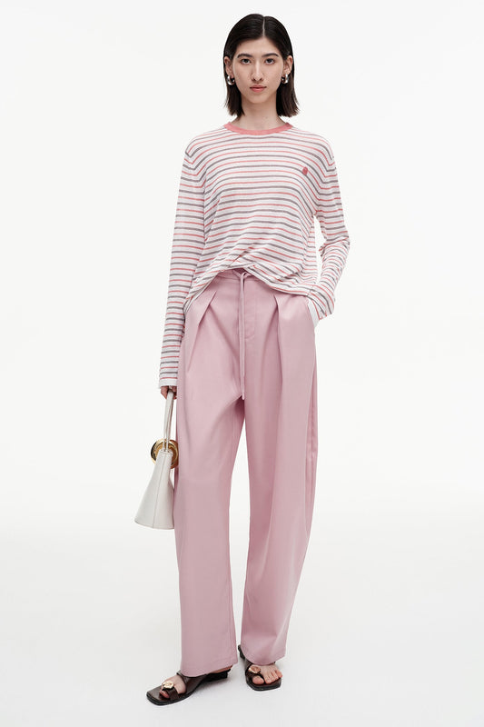Acetate cotton blend contrast striped long-sleeved T-shirt