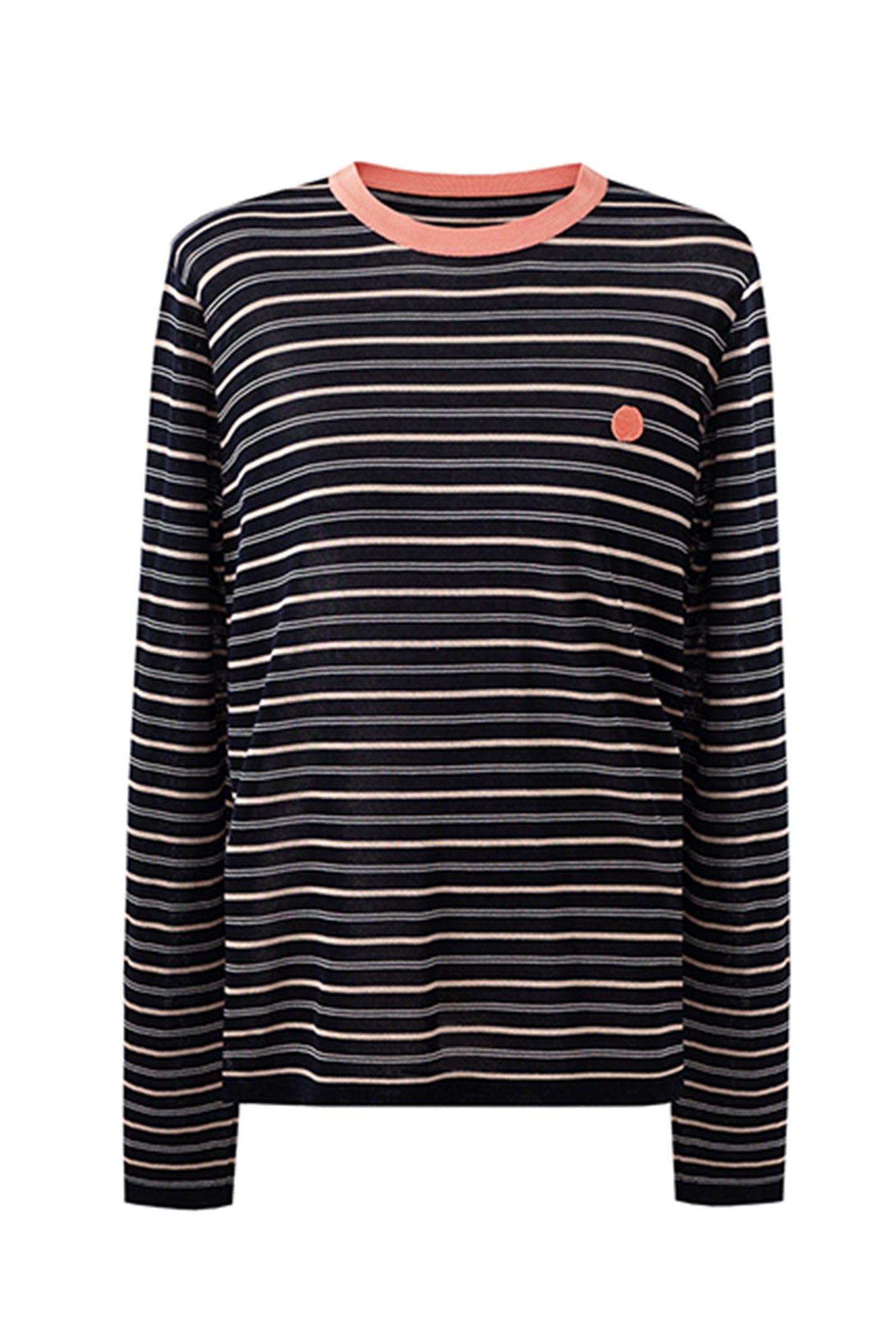 Acetate cotton blend contrast striped long-sleeved T-shirt