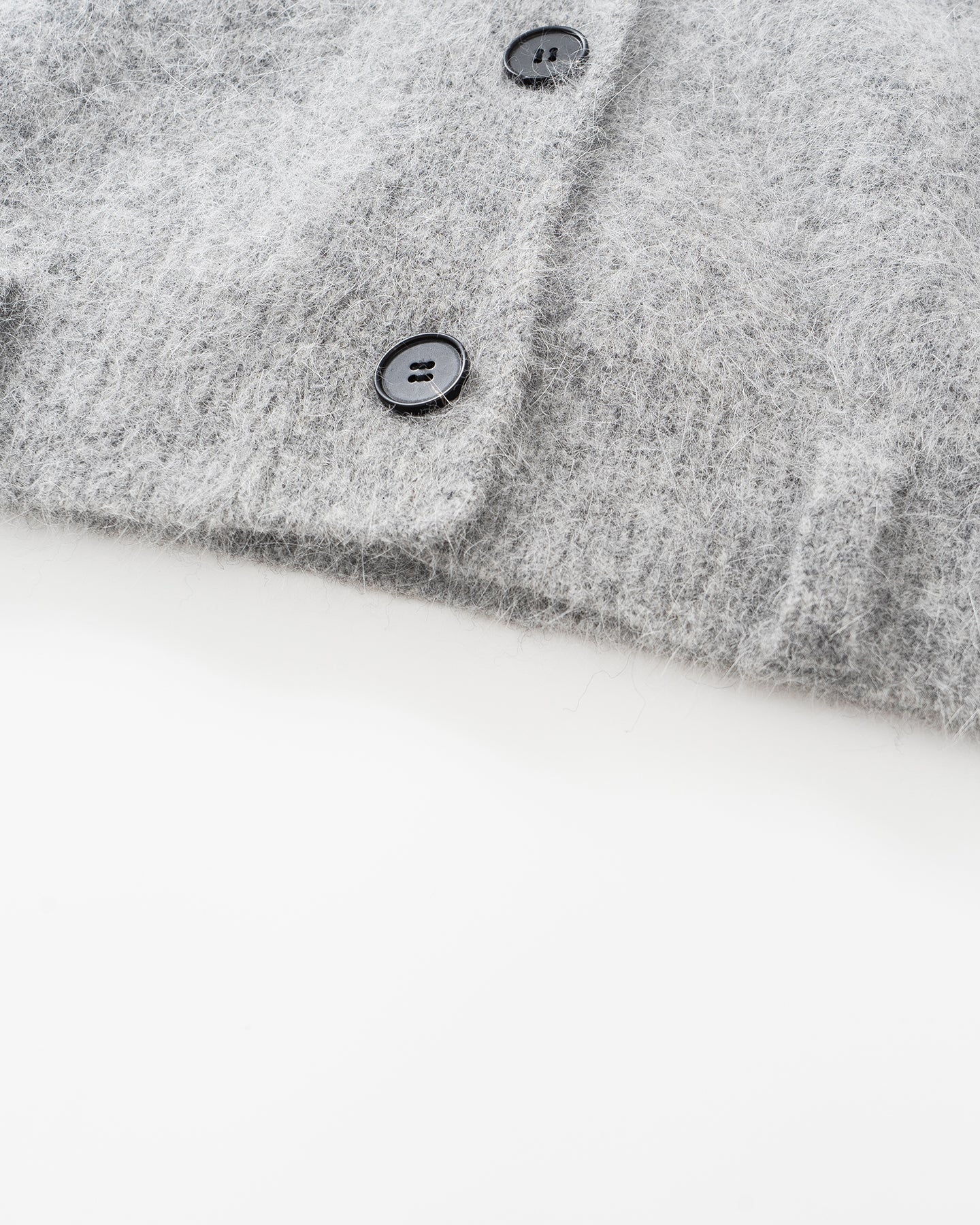 Angora rabbit hair and wool blend gray V-neck knitted cardigan