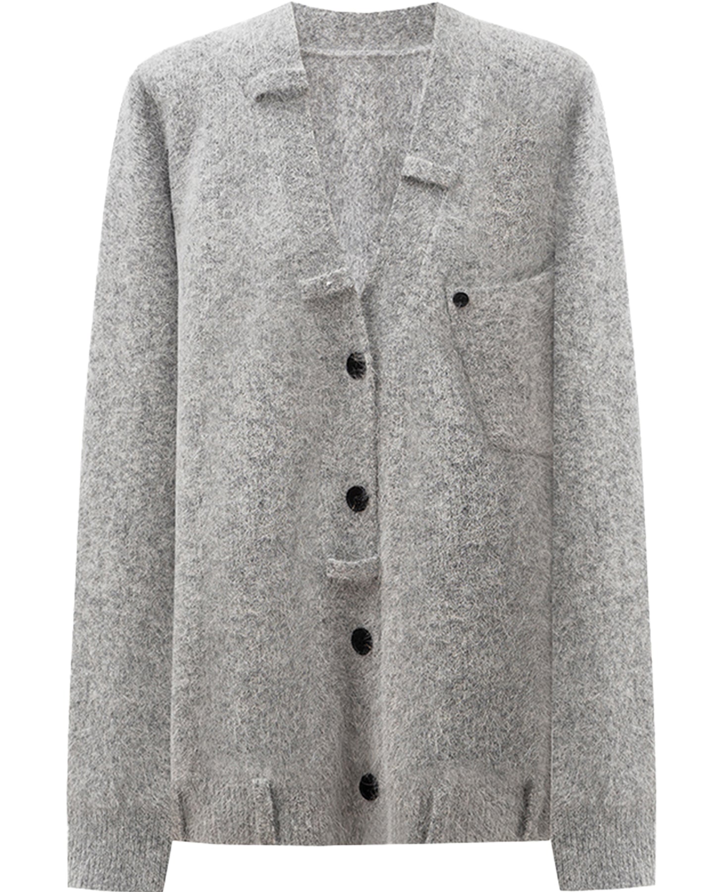 Angora rabbit hair and wool blend gray V-neck knitted cardigan