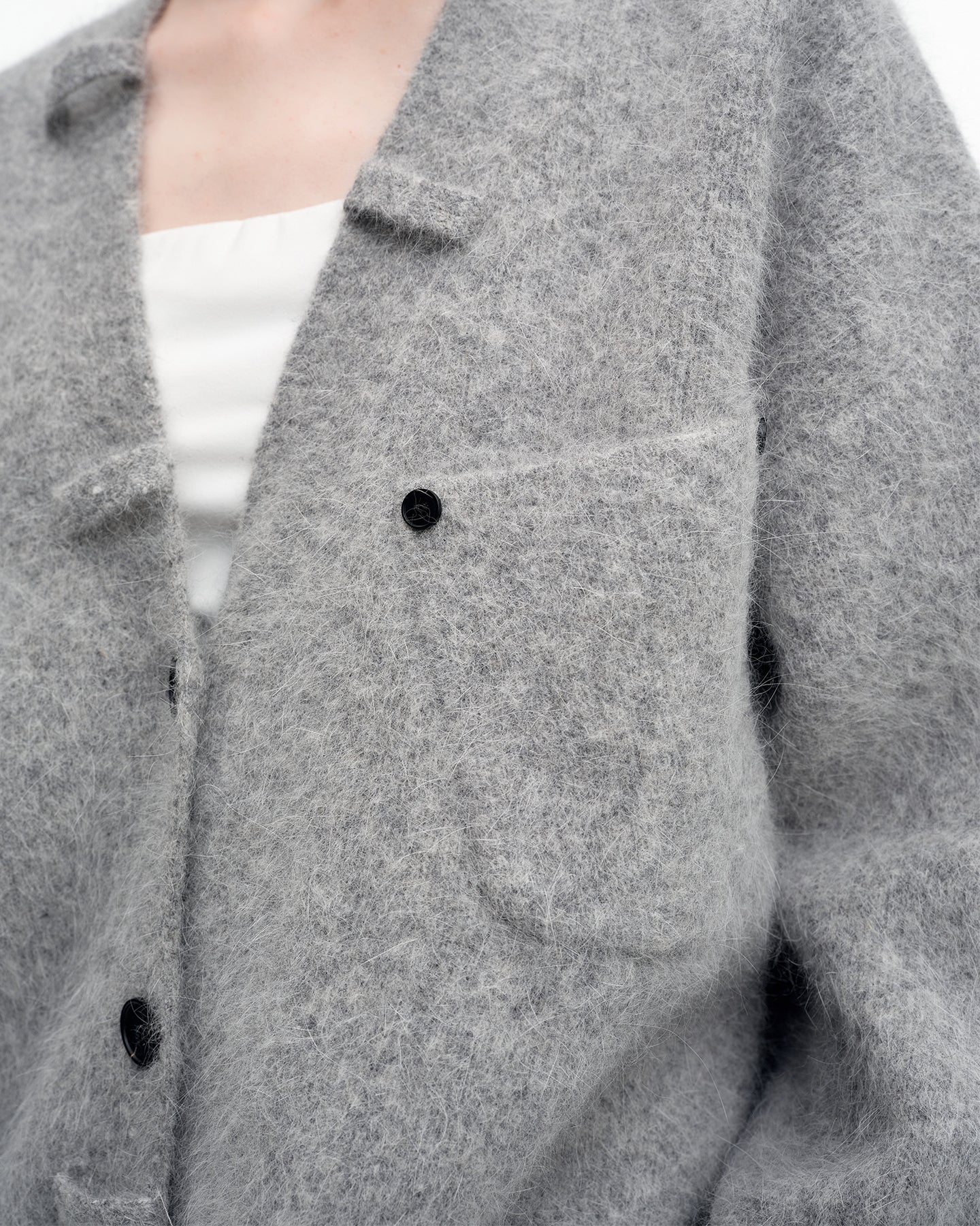 Angora rabbit hair and wool blend gray V-neck knitted cardigan