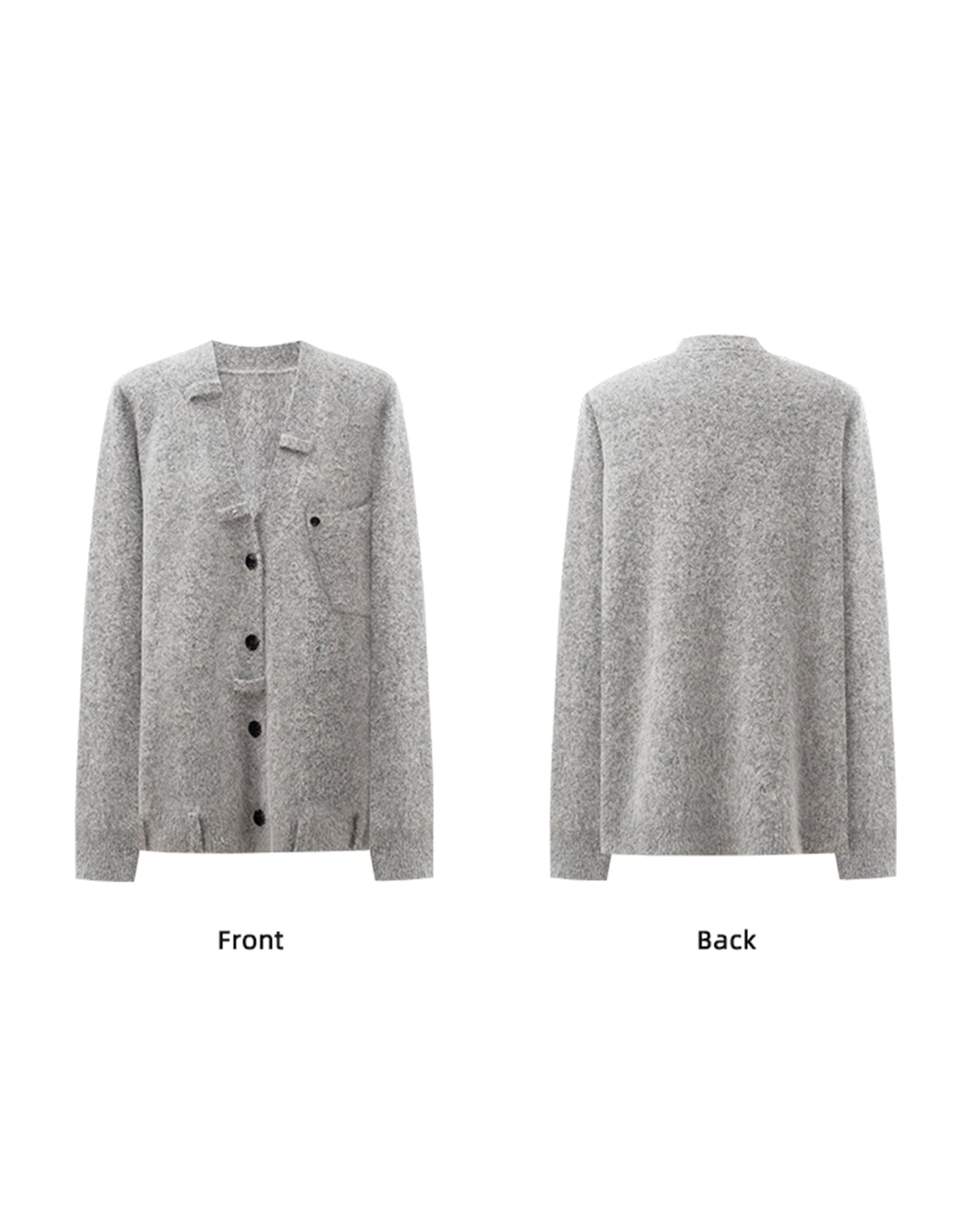 Angora rabbit hair and wool blend gray V-neck knitted cardigan