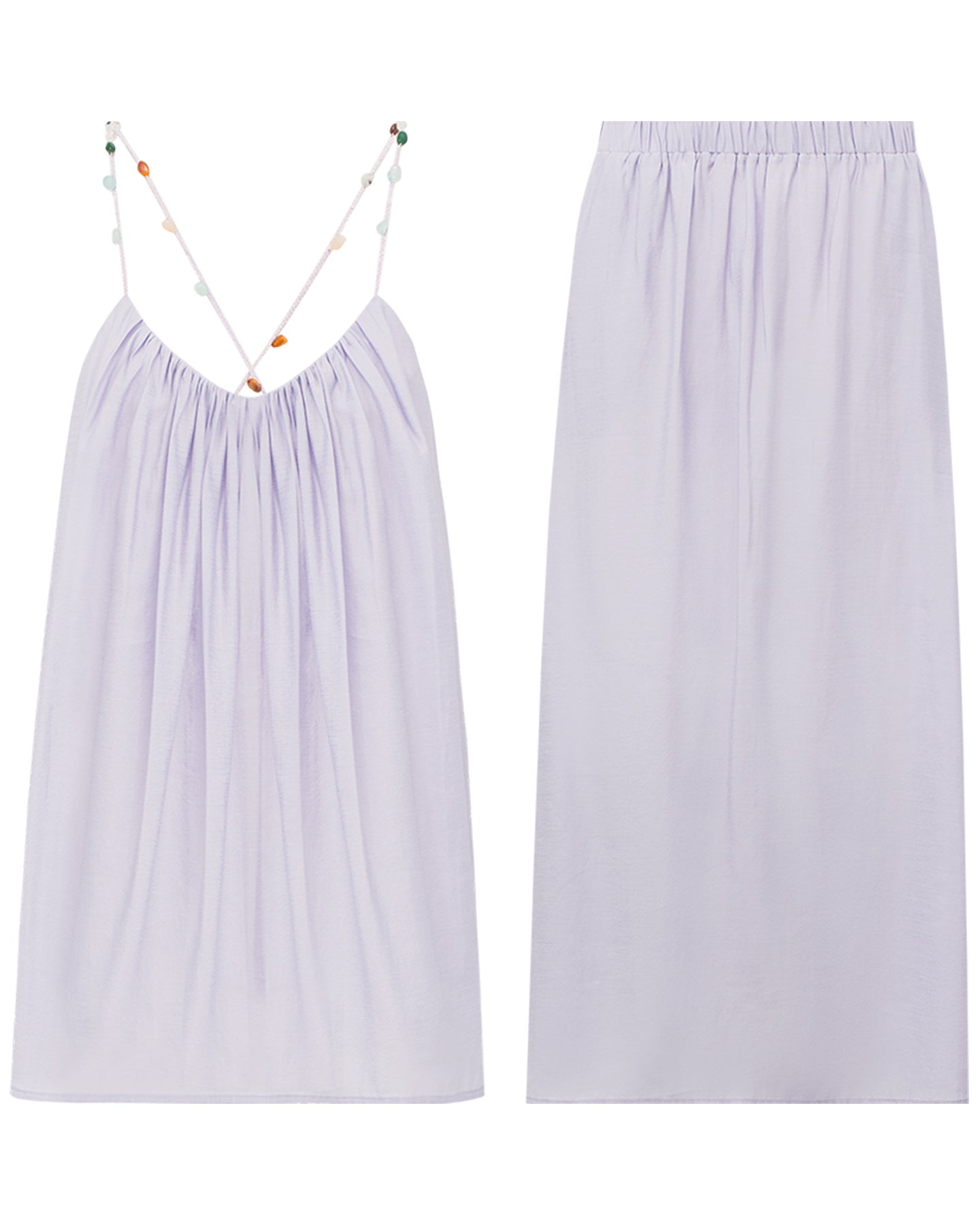 Acetate blend woven vest with colored stones + skirt