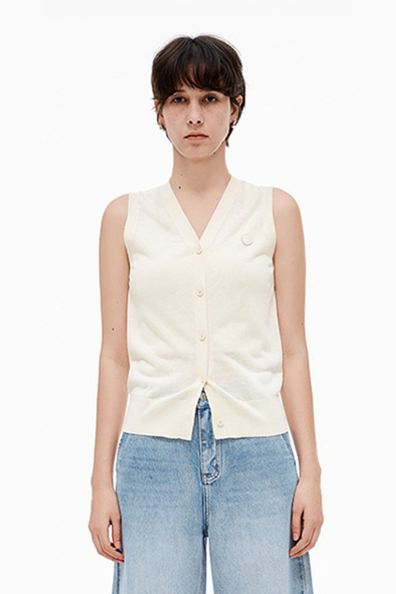 Blended V-Neck Sleeveless Knitted Vest Cardigan