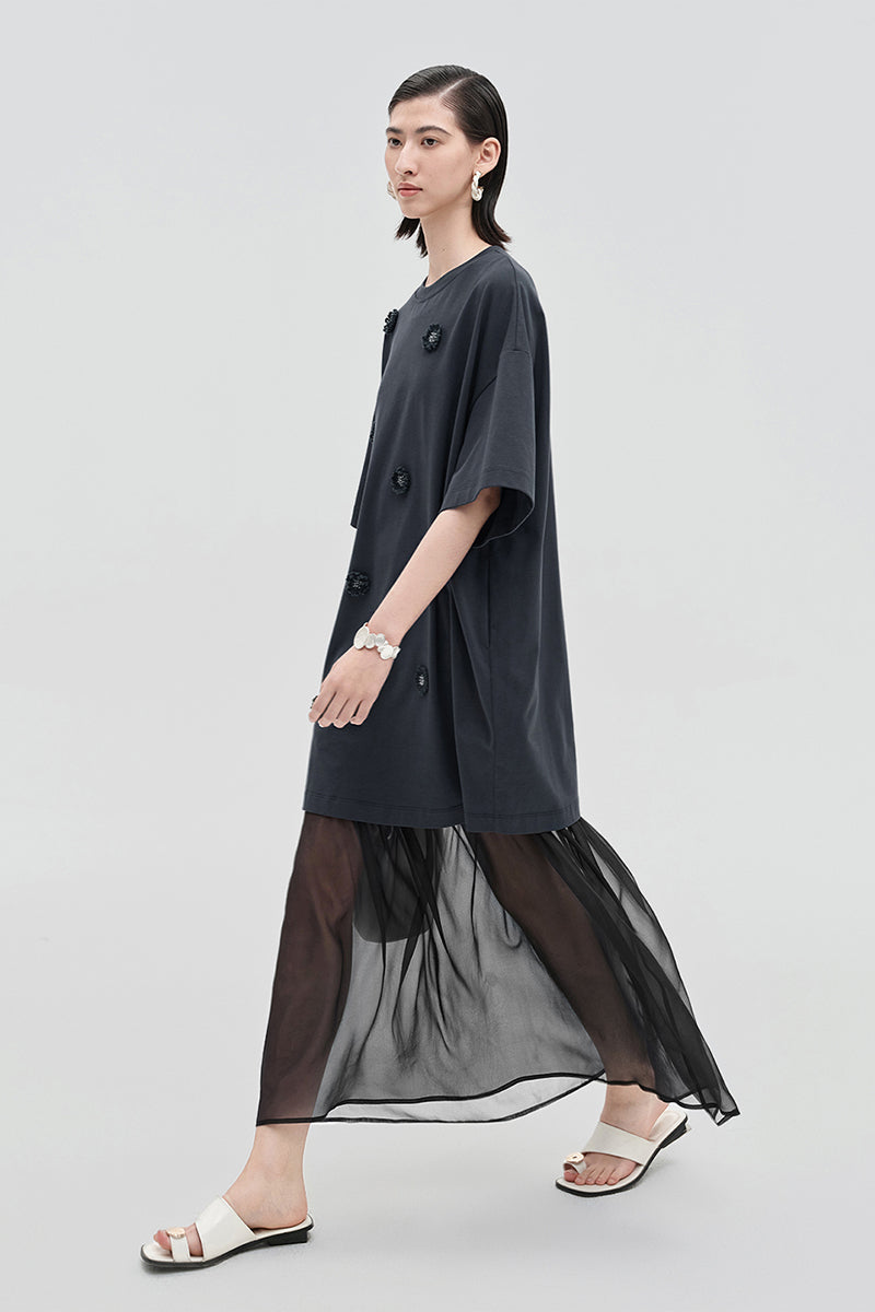 Acetate Blend Woven Patchwork Dress