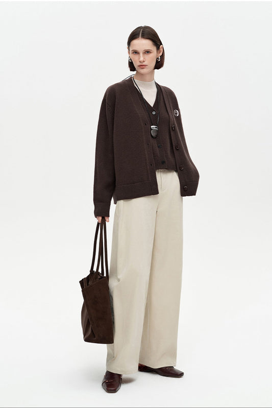 100% Wool Smiley Face Patch Knitted Cardigan